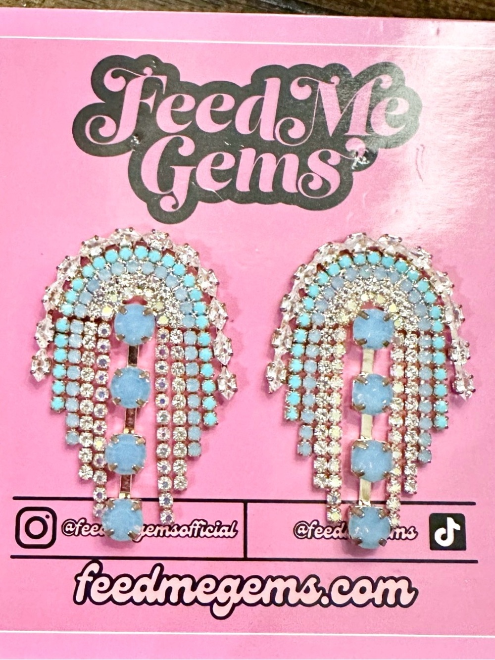 Feed Me Gems Light Blue and Clear/AB rhinestone Baby Jumbo earrings